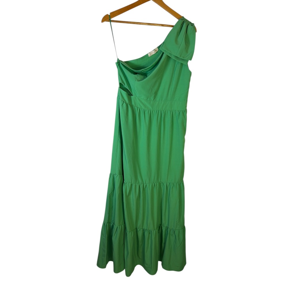 SOTHE Womens Green One Shoulder Tiered Maxi Dress Side Cutout Size M
